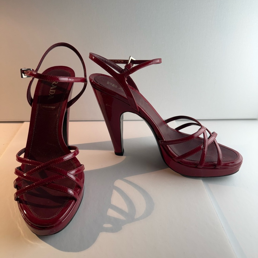 Prada Women's Cherry Red Strappy Heels - Picture 3 of 6